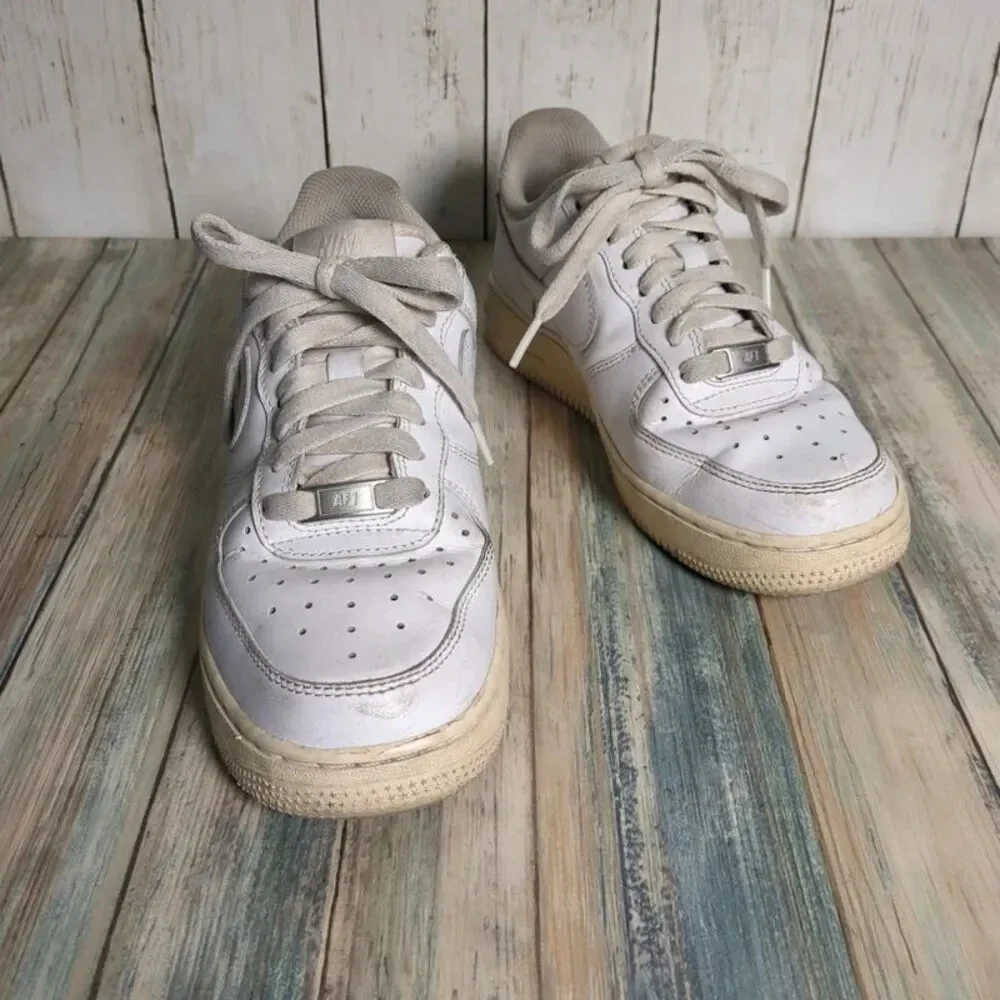 Nike Air Force 1 Low Top White Leather Sneakers Shoes Womens 7